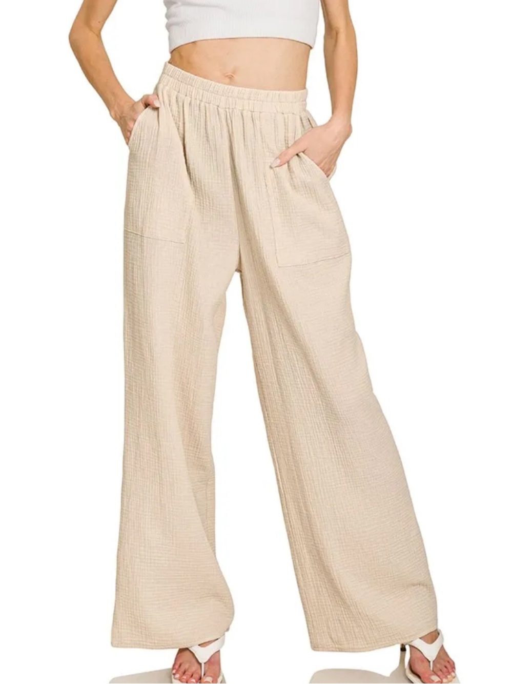 Zenana Wide Leg Pants Sand Beige